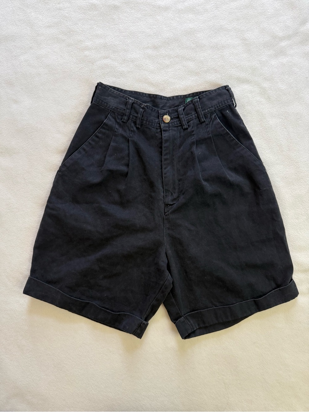 Vintage Hang Ten Black Pleated High-Rise Bermuda Shorts